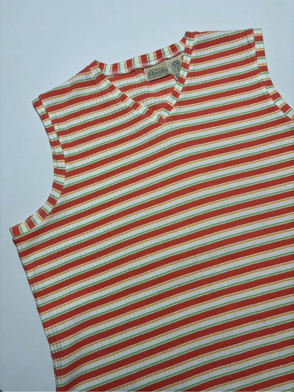 St. John’s Bay Peach White Orange & Green Retro Striped Cotton Tank Top